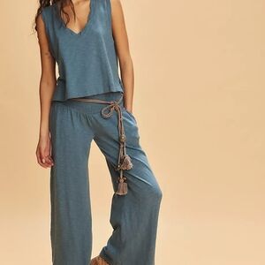 Free People Women's Blue Sleeveless Two Piece Loungewear